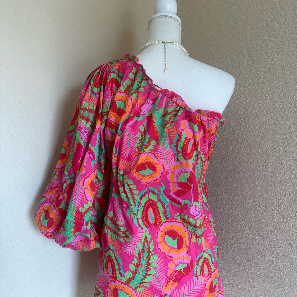 Show Me Your MuMu High Volume Floral Pink Mini Dress Sz S Ruffle Puff sleeve - Picture 5 of 10